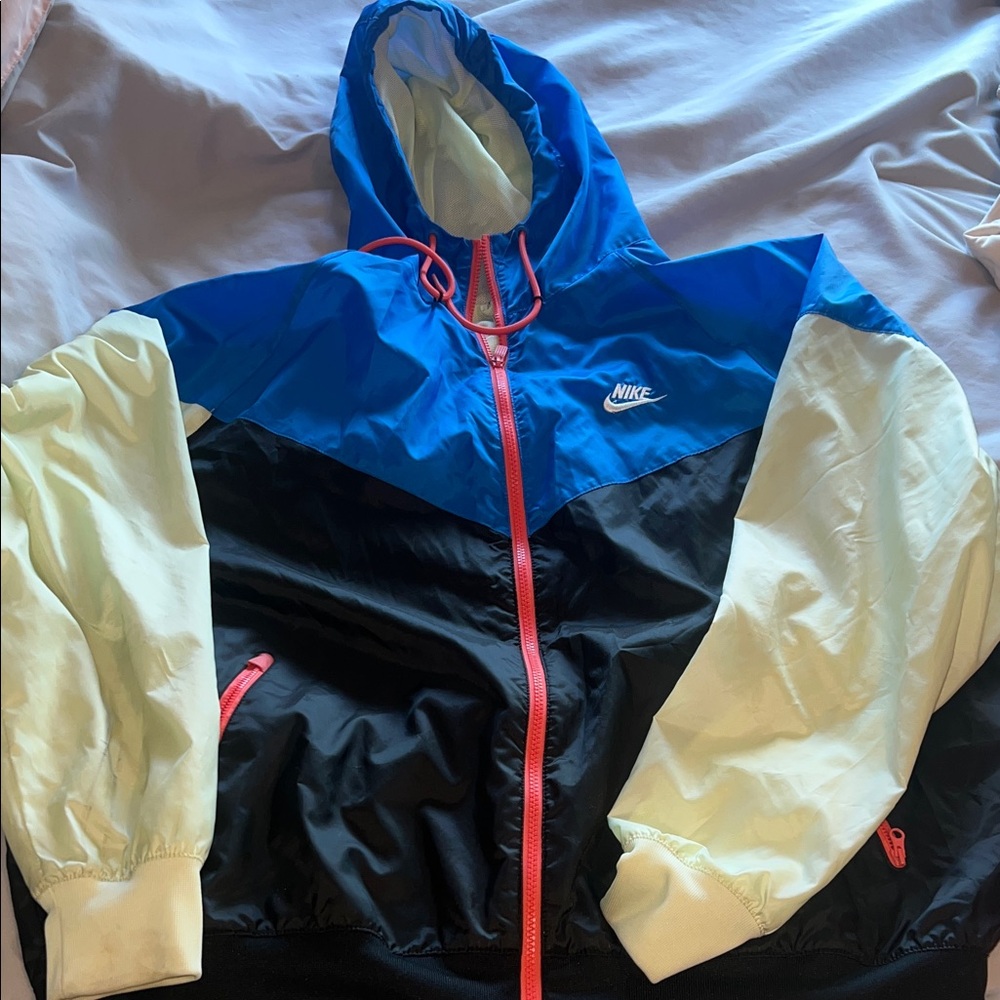 Nike Blue and Black Windbreaker with Cream Sleeves